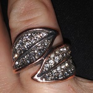 Two leaf lab created diamond ring on rose plated